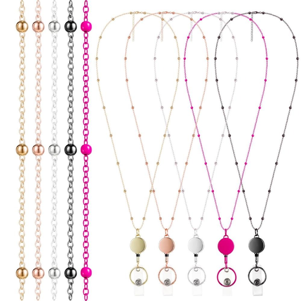 Naamkaartje sleutelhanger roestvrij staal DIY kralen Lanyard badgehouder ketting intrekbare badge reel Lanyard met ID-kaarthouders