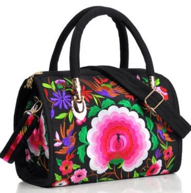 Women's Canvas Handbags Casual Shoulder Bag Floral Embroidered Ethnic Bag Vintage Messenger Bag Ladies Crossbody Bag: Single Flower Red