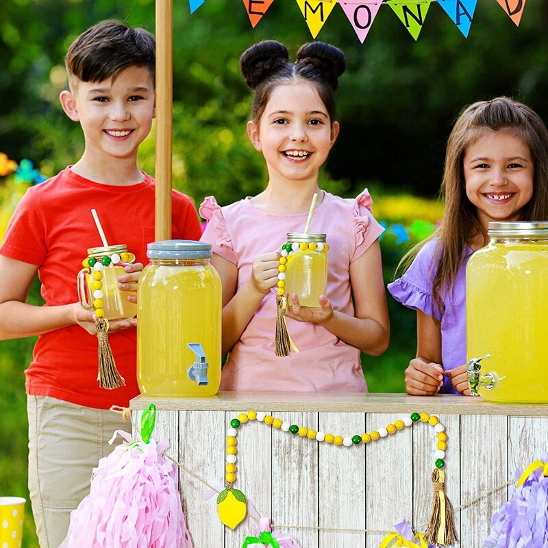 Citroen Hout Bead Garland, Rustieke Kralen Garland Met Kwasten Boerderij Houten Kraal Hangen Decor Houten Kralen Voor Muur Decor