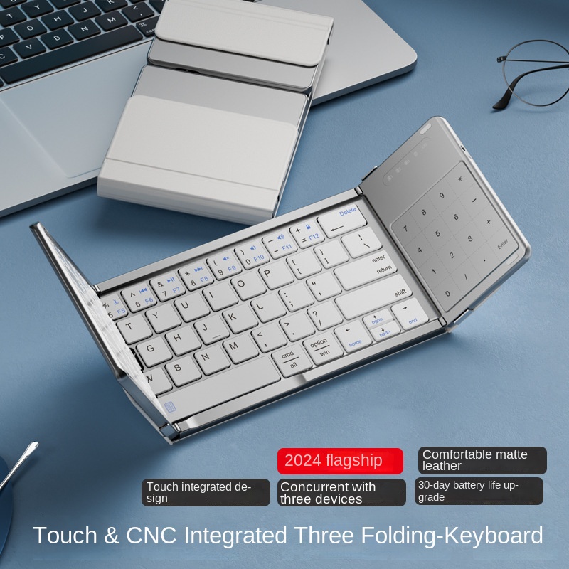 Draagbare Draadloze Opvouwbare Toetsenbord Bluetooth Touchpad Mobiele Telefoon Tablet Notebook Muis Set Meerdere Apparaat Universele Keycaps 2024: Kaki