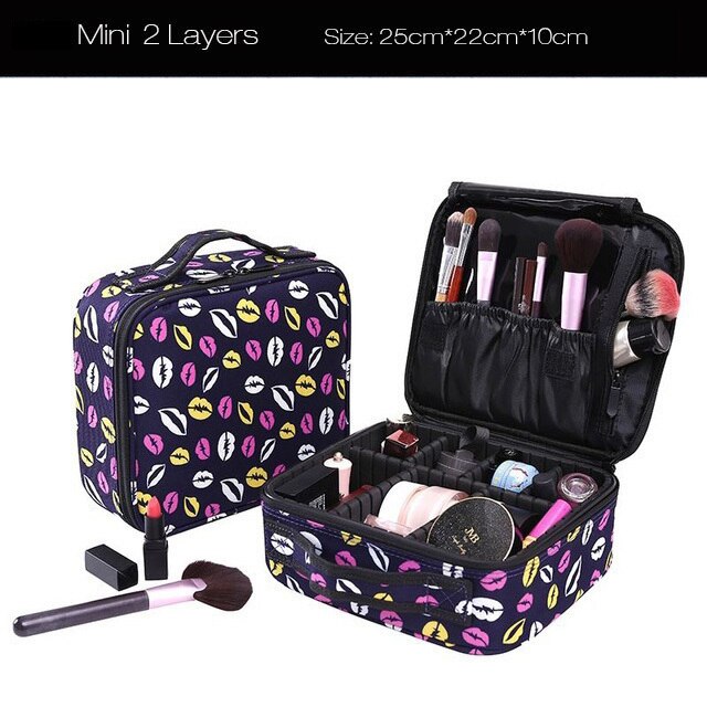 Women Brand Cosmetic Bag Travel Makeup Organizer Make Up Box Cosmetics Pouch Bags Beauty Case For Makeup Artist: Mini Multicolor lips