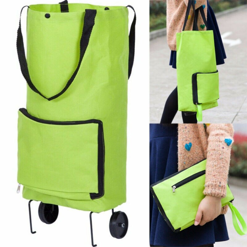 Foldable Trolley Bag Portable Shopping Cart Folding Home Travel Luggage Green