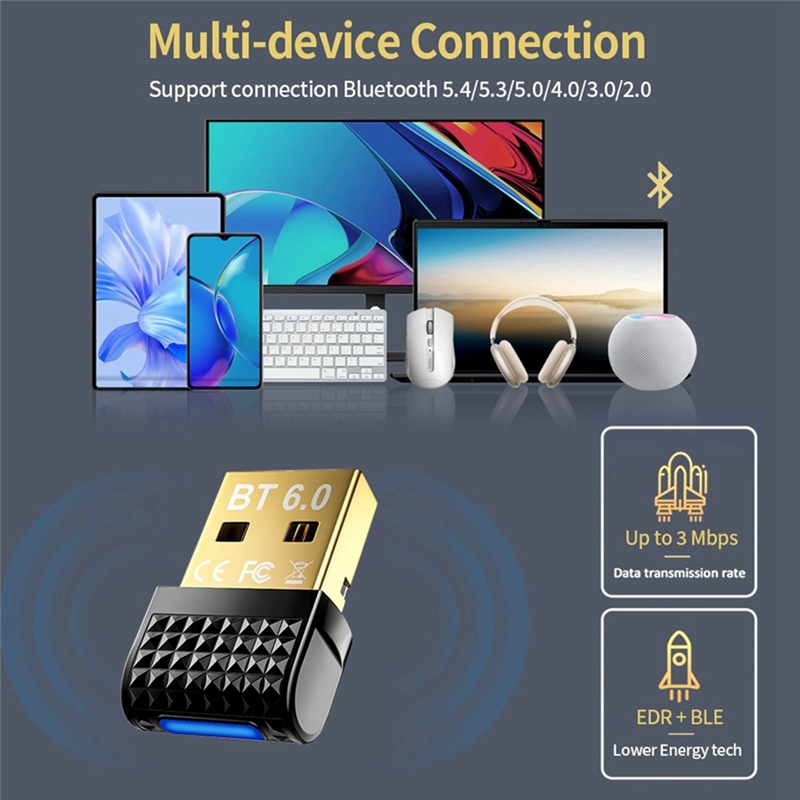 Superb For Bluetooth6.0 USB Adapter Dongle Receiver Transmitter Supports BLE+ EDR For Bluetooth Keyboard Mouse Headphone Speaker