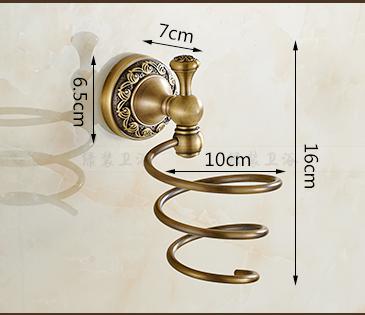 Antique Brushed Brass Bathroom Accessories Sets European Carving Bronze Bathroom Hardware Set Bathroom Products Rw2: hair dryer holder