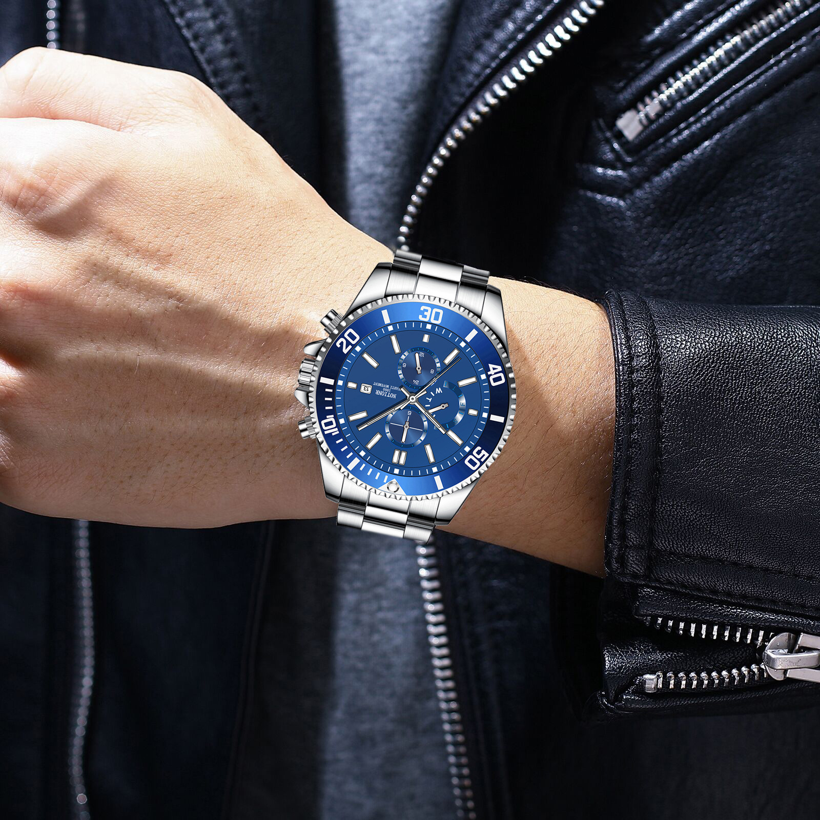 Luxus Herren Business Uhren Männer Silber Quarzuhr Männliche Leuchtende Uhr