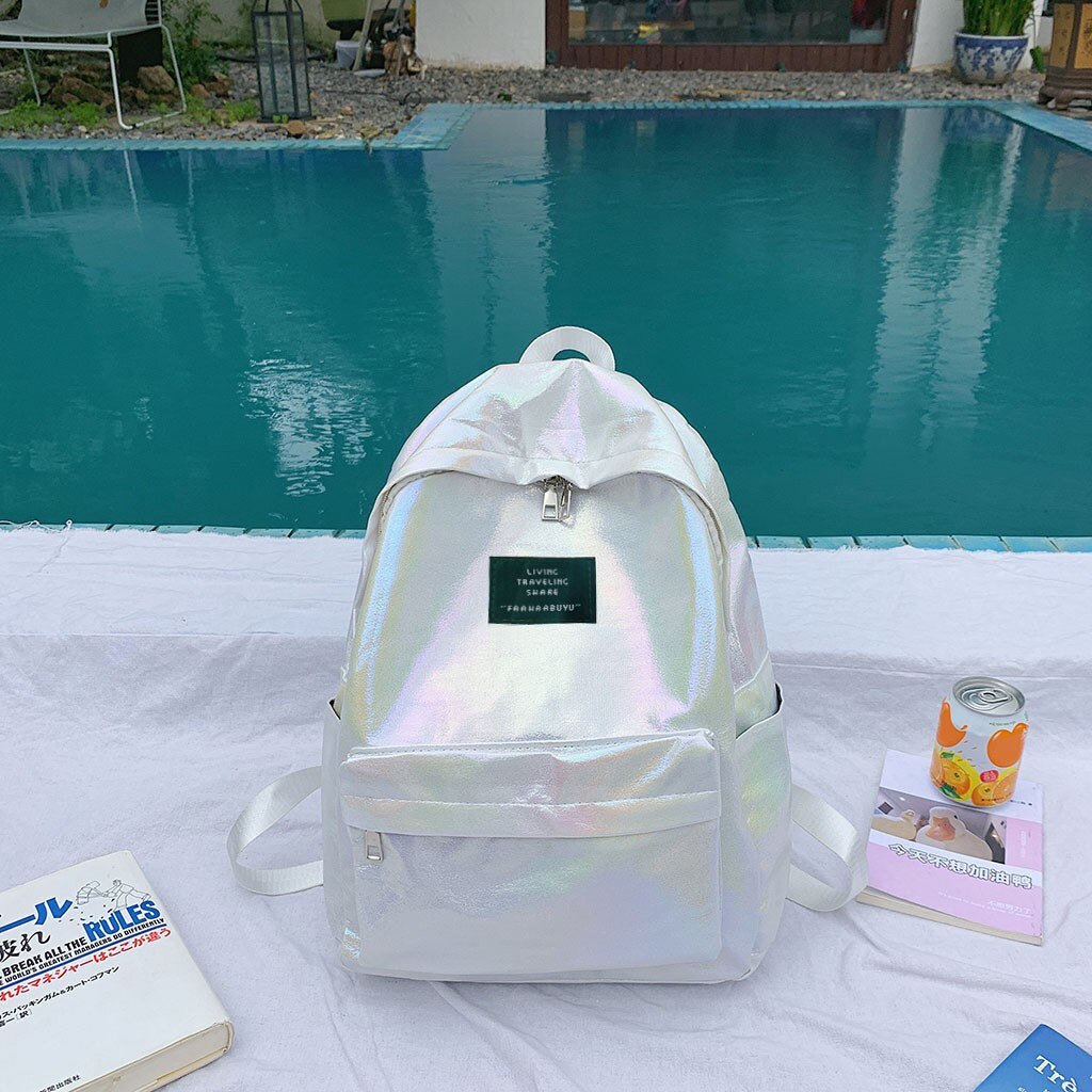 School Backpack Large Capacity Solid Color Waterproof Zipper Casual Backpack School Bag Рюкзак Школьный Женский: White