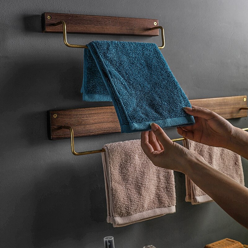 Vægmonteret træ håndklædeholder kabinet skuffe håndklædehængende rack opbevaring holder dørbøjle køkken badeværelse håndklædehænger