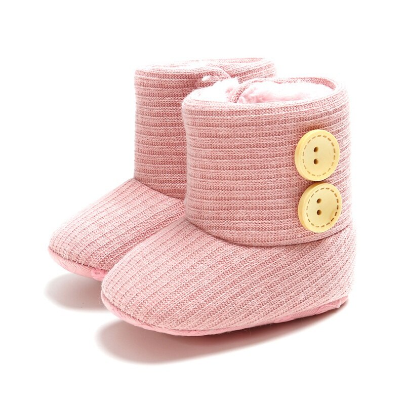 Baby warme winterlaarzen meisjes zachte zool wieg schoenen knoop katoenen platte laarzen gebreide effen knopen peuterschoen: P / 0-6 maanden