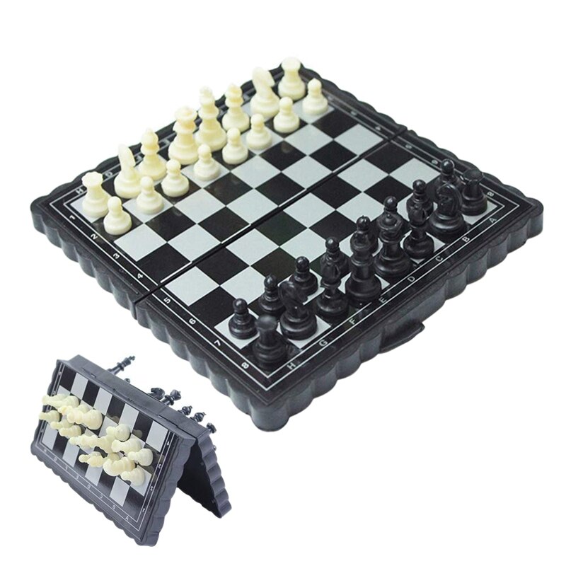5 x 5 tommer skak bærbart plastfoliebræt med netisk skakspil mini-skak sæt puslespil fest familiebegivenhed: Default Title