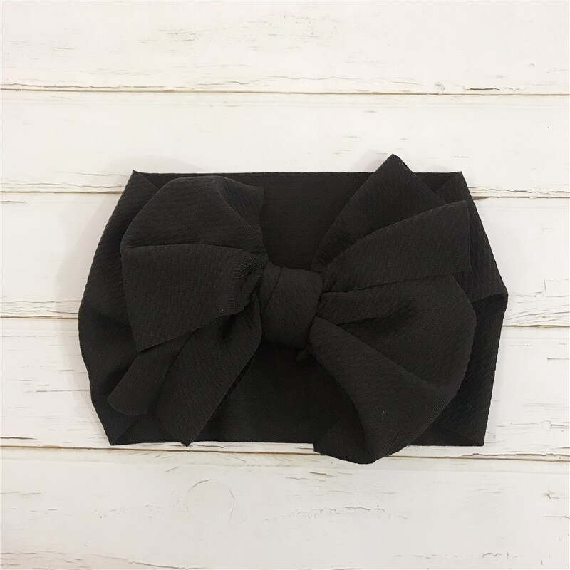 7'' Big Bows Texture Top Knot For Girls Chic Kids Winter Solid Wide Headband Hair Bow DIY Hair Accessories Head wrap: Black