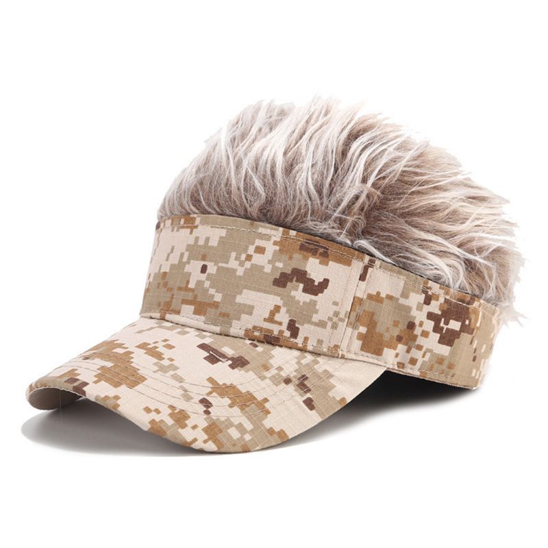 Casquette pare-soleil nouveauté pour hommes avec faux cheveux à pointes Camouflage impression réglable perruque de Baseball chapeau Hip Hop Streetwear