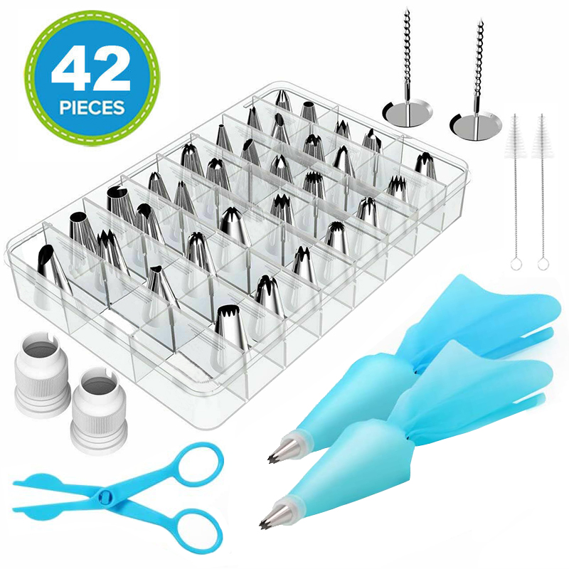 42pcs DIY Cake Decorating Tools Kits Nozzle Tips Set Dough Scrapers Piping Needles Icing Bag Cupcake Making