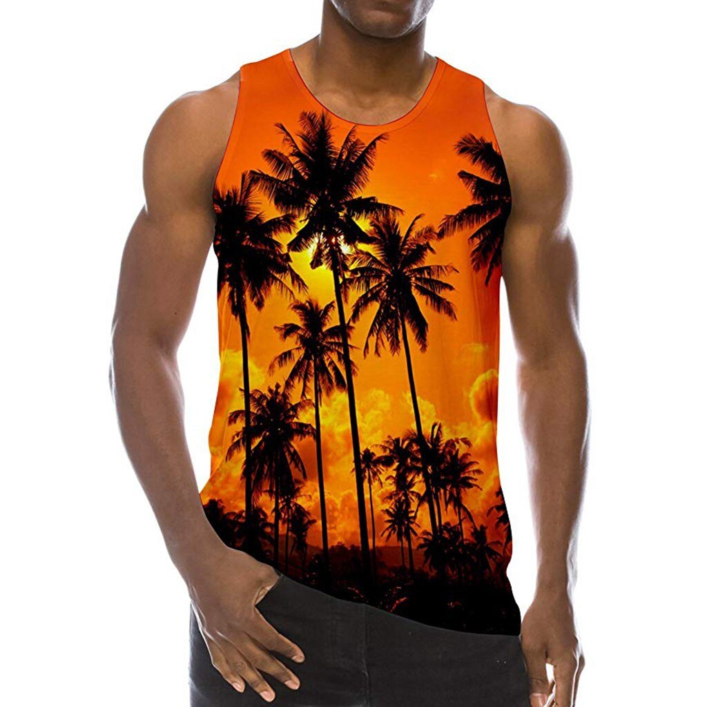 Singlet herr sommarlinnen 3d tryckta västar herr komfort bodybuilding kläder linne strandkläder
