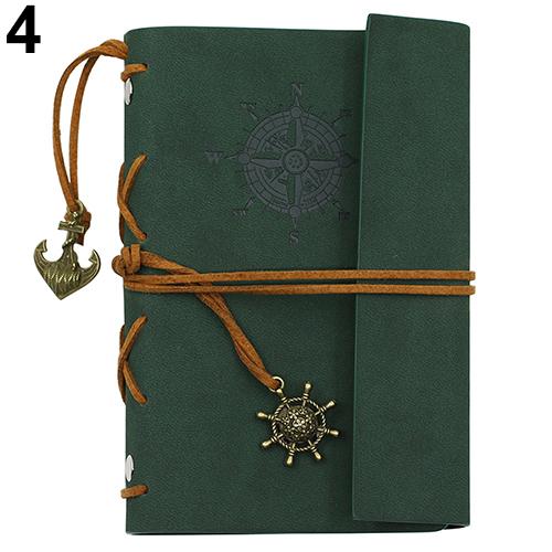 1pc retro ankare konstläder omslag anteckningsbok journal resenär roder ankare bok dagbok blank lösblad ringpärm 5 färger: Mörkgrön