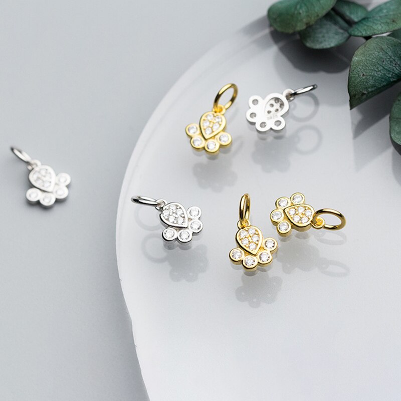 MEETSOFT simpatici animali in argento Sterling 925 cane zampa di zircone Charms per fai da te fatti a mano gioielli raffinati collana braccialetto accessorio chic
