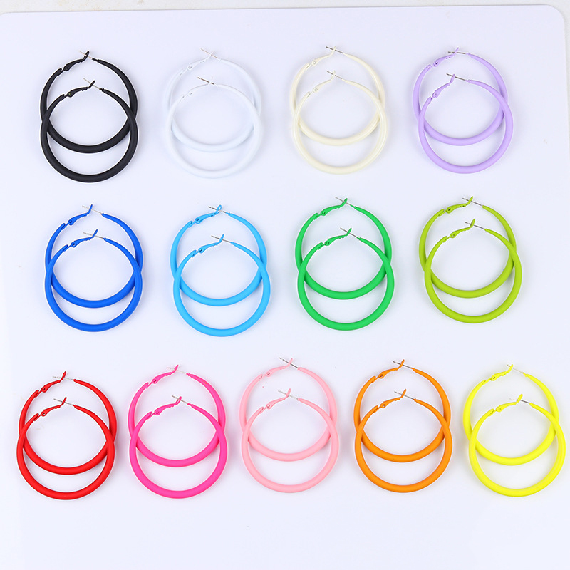 Summer Colorful Neon Hoop Earrings Pink Blue Green Yellow Large Circle Earrings for Women Girl Rock Punk Jewelry
