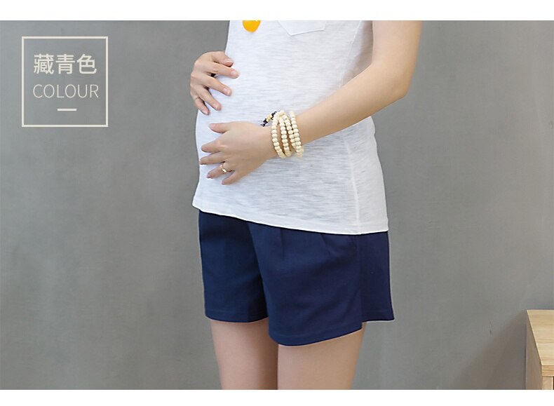 Short de maternité de , taille élastique, en coton et lin, vêtements pour femmes enceintes, pantalons courts de grossesse, tendance été: Bleu / L