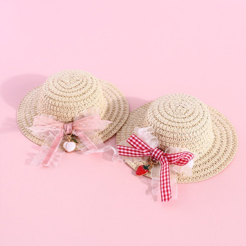 Pets Straw Hat Handcrafted Adjustable Bowknot Summer Spring Cats Dogs Pets Cap Daily Decor Sunhat