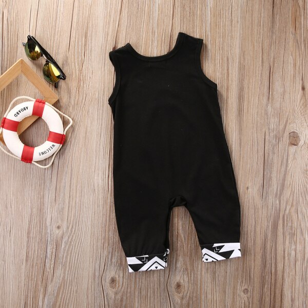Emmababy Baby Rompers Boys Girls Sleeveless Black One-piece Jumpsuit Cute Clothes 0-24M