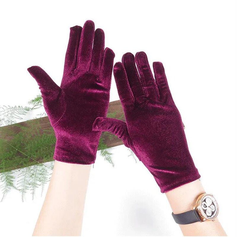 Guantes ajustados de terciopelo para mujer, Guantes elásticos de terciopelo, color morado, Burdeos y negro, para y Club