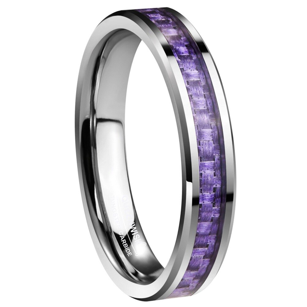 4mm Hartmetall Lila Kohlenstoff Fiber Inlay für frauen Hochzeit Bands Paar Ringe Komfort passen