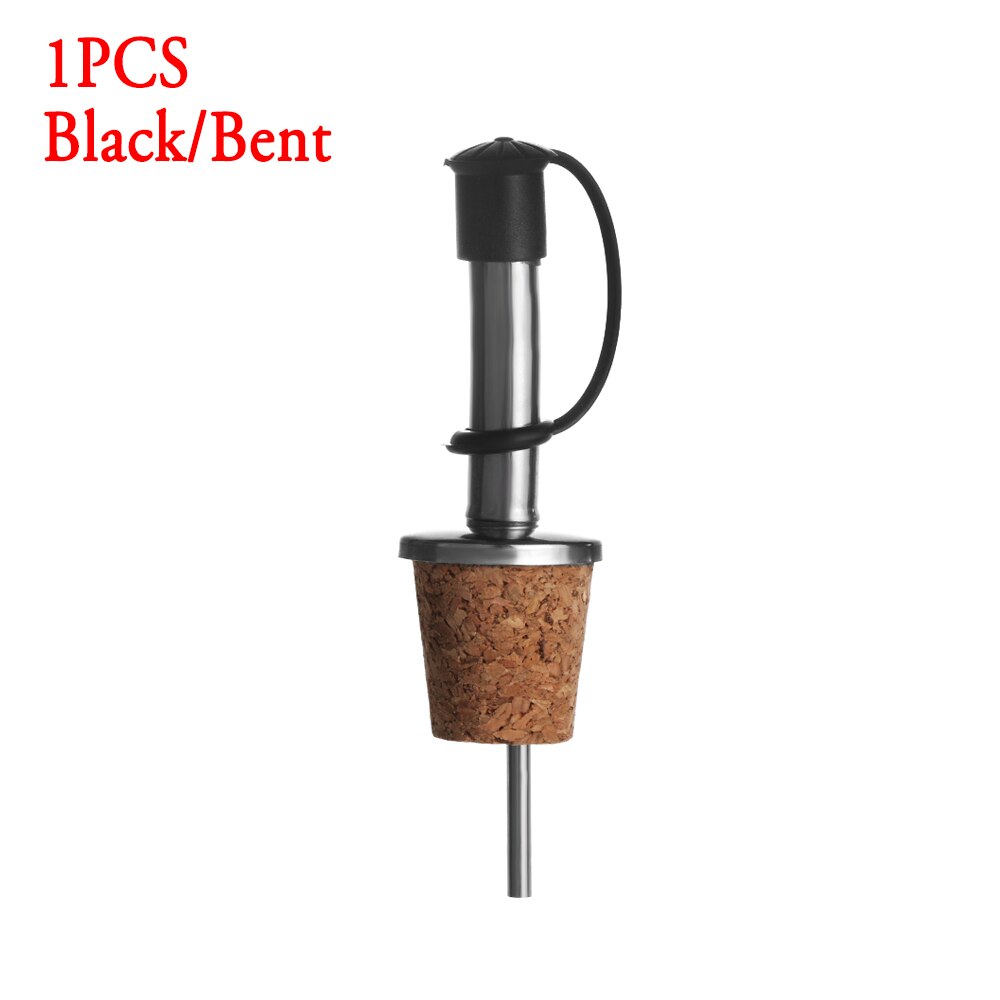1/3PCS Wine Pourer Oil Bottle Stopper Plug Wooden Cork Stainless Steel Liquor Dispenser Barware: 1PCS Black-Bent