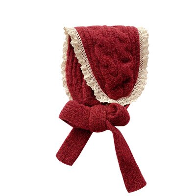 Piger strikket pandebånd tørklæde koreansk stil blonder sød efterår vinter all-match 120*13 cm ren farve barn varmt tørklæde: Rød