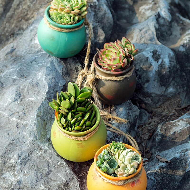 Mini zakka hamp reb kødfuld blomsterpotte keramisk hængende vase væghængende planter blomsterplante bonsai gryder tilbehør til hjemmet