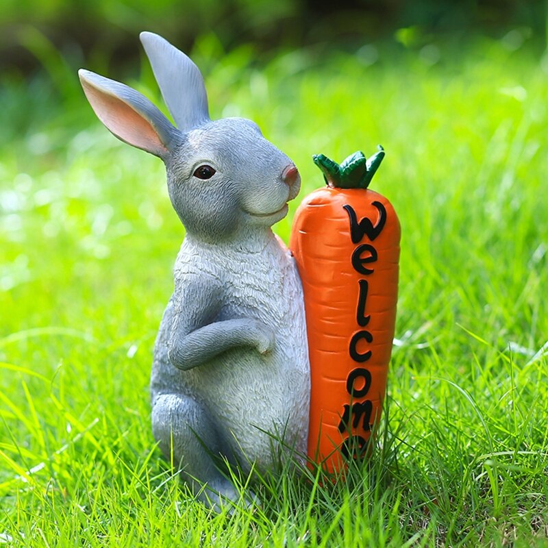 Polyresin Bunny with Carrot Decorations Spring Easter Decor Garden Statue Figurines Tabletopper Accessories 101A