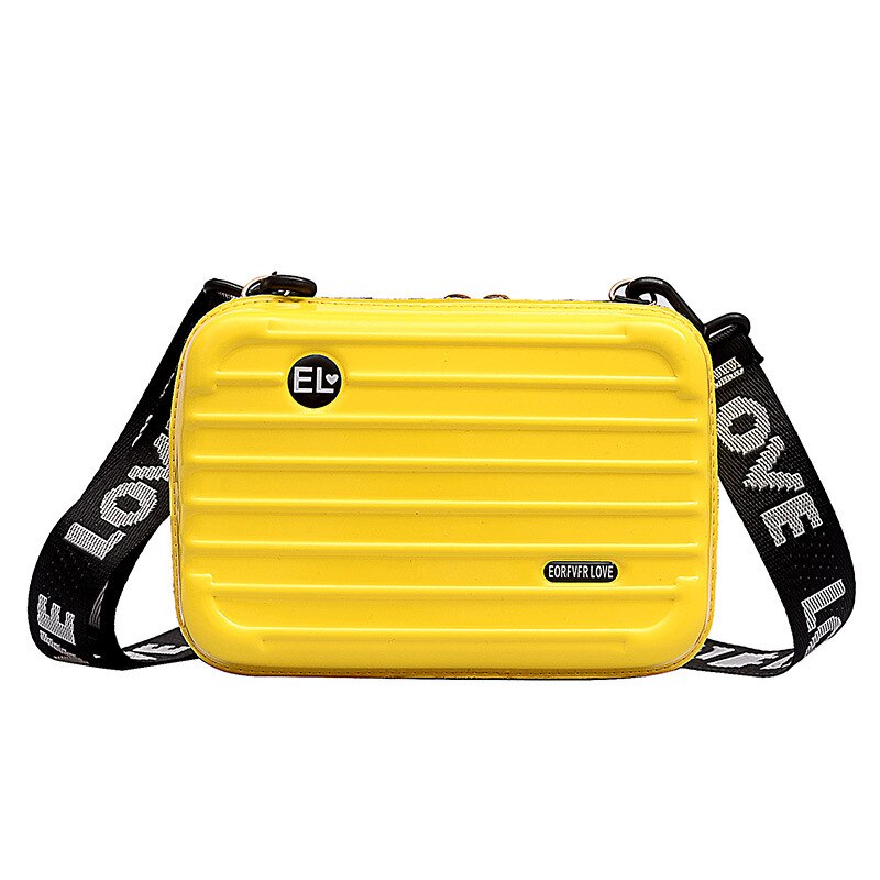 Vrouwen Mini Koffer Vorm Crossbody Bag Schoudertas met Brede Brief Riem FA $3: Yellow