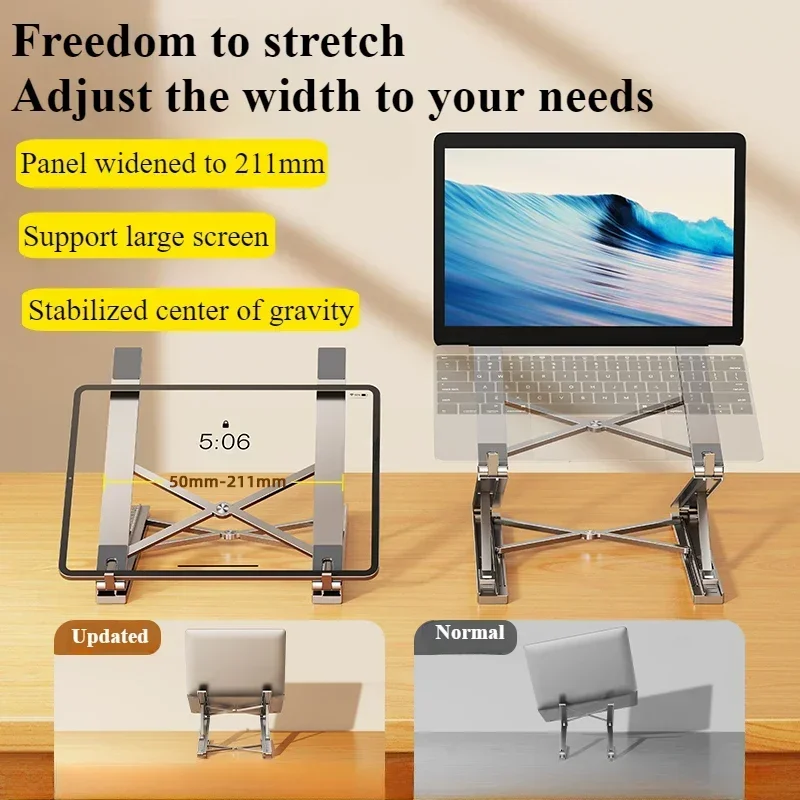Eary Laptopstandaard voor desktop Metalen stabiele basis met draagbare opvouwbare geventileerde koelcomputerhouder Geschikt voor maximaal 18 inch
