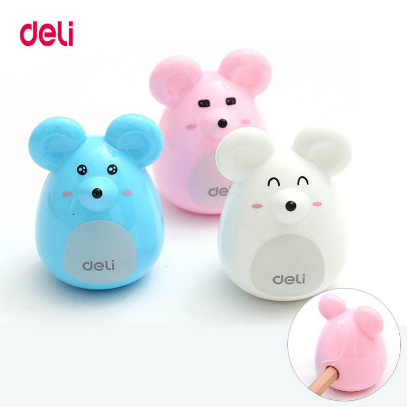 Deli-Sacapuntas de ratón Kawaii para niños, precioso sacapuntas Manual, papelería creativa, suministros escolares