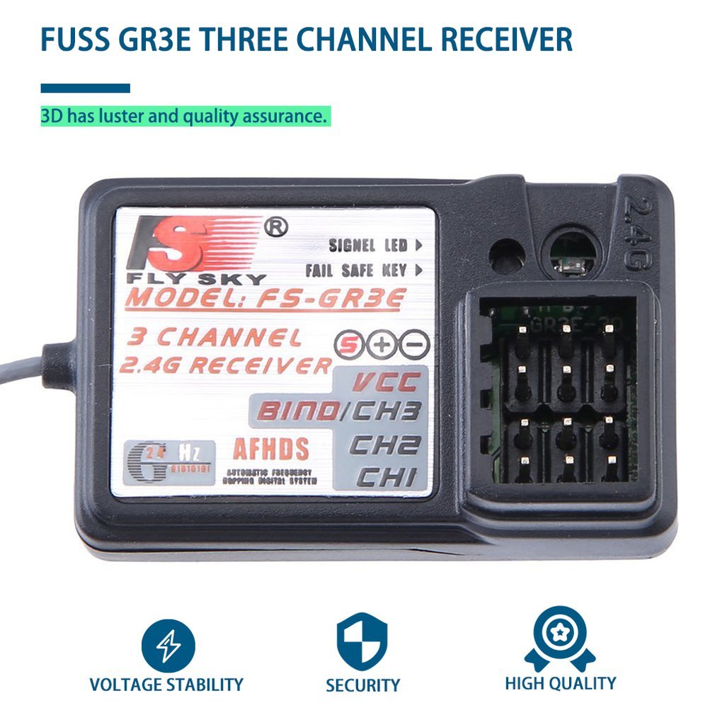 FS-GR3E 2.4HZ 3 Channel Receiver with Failsafe GT3B GR3C Upgrade for RC Car Truck Boat GT3 GT2 Transmitter