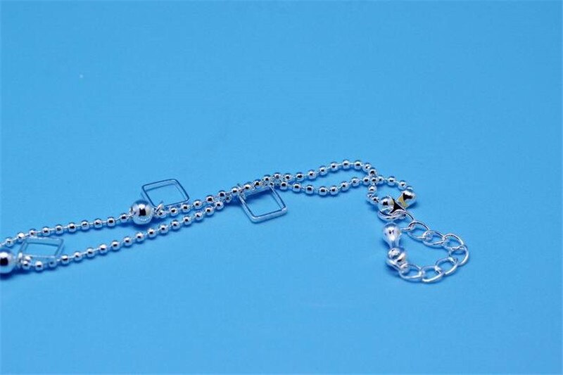 Aankomst Vrouwen Vierkante Double Layer Armband Meisjes Sieraden Mode 925 Sterling Zilveren Enkelbandje Vrouwelijke Party Accessoires Lady