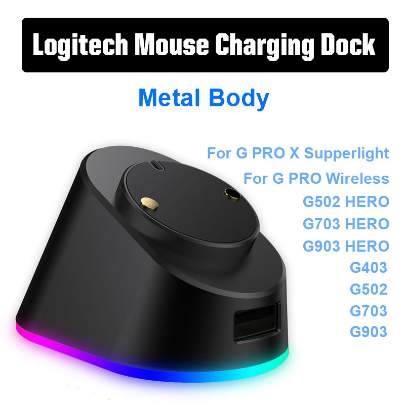 Metal rgb mus oplader dock til logitech magnetisk trådløs mus oplader g pro x superlight  g 403 502 703 903 hero pro wireles
