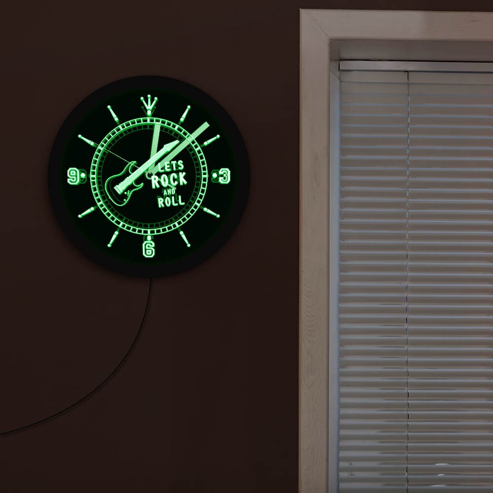 1Piece Rocking Guitar LED Neon Effect Wall Clock Modern Rock N Roll Musical Instrument Mood Light For Music Lover
