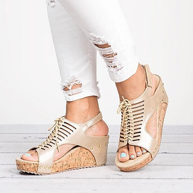 Women's Shoes With Platform Fish Mouth Non-slip Platform Slope Wedge High Heels Buckle Cross-Strap Sandals