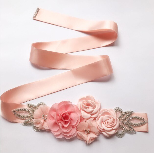 Green Blue Blush Pink White Flower Belts For Women Girl Flower Style Bridal Prom Dress Accessories Bridesmaid Sash Floral Belt