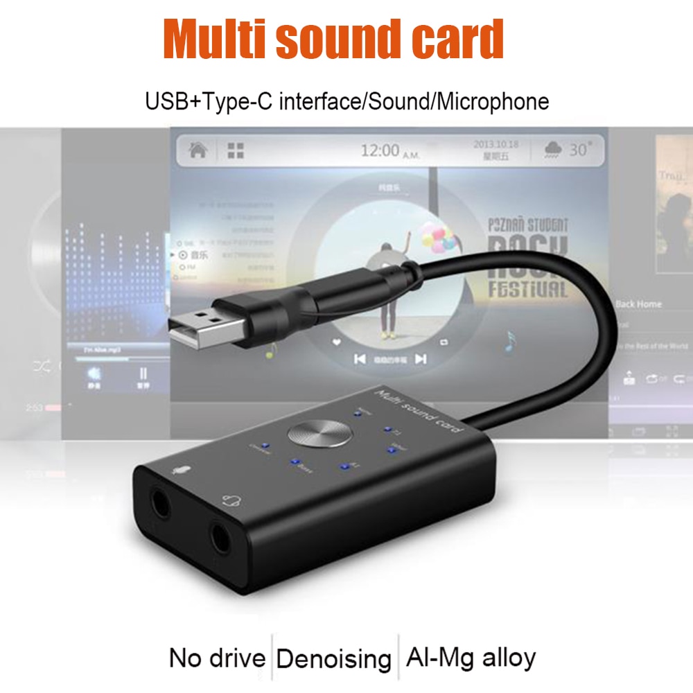 Draagbare Externe Geluidskaart Usb 2.0 Type-C Naar 3.5Mm Jack Hoofdtelefoon Microfoon Audio Adapter Voor Windows Mac linux Android