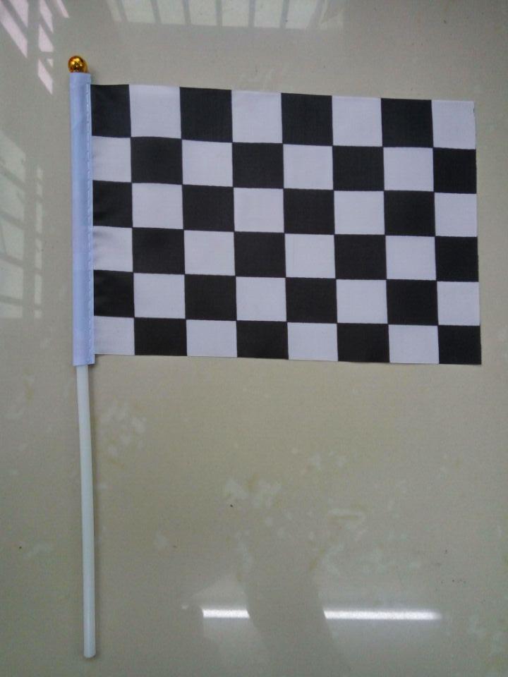 10 stks/partij Formule 14X21 cm zwart en wit geblokte vlag Racing Vlaggen hand zwaaien kleine vlaggen