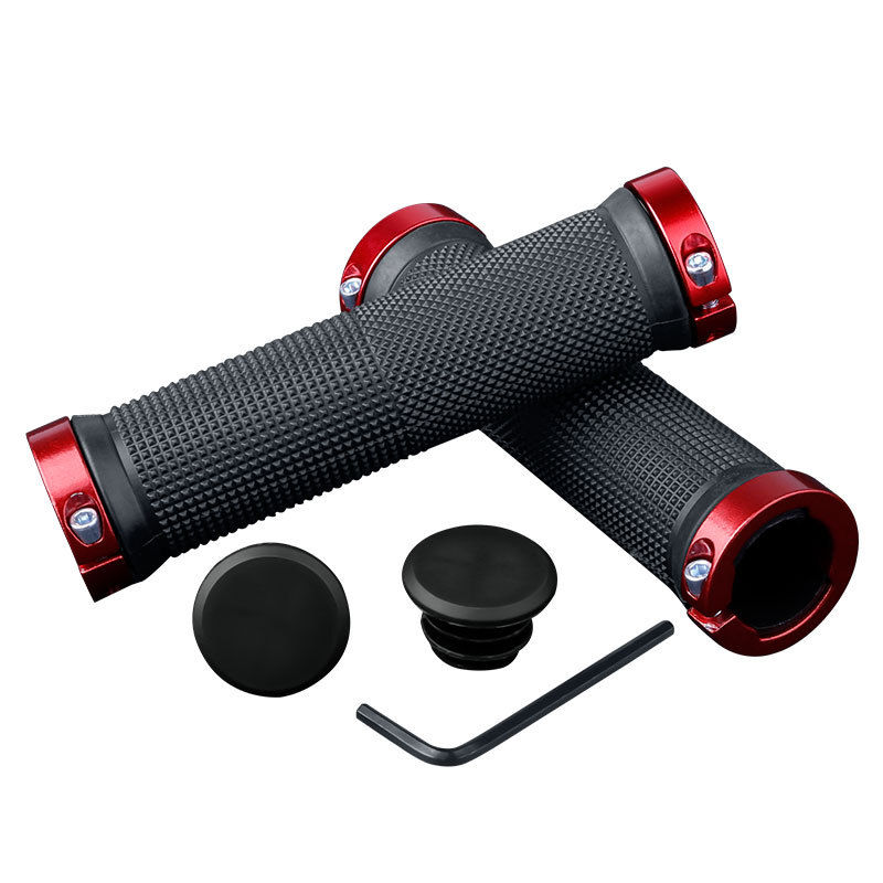 Puños de aleación de goma PE para bicicleta de montaña, puños de bloqueo Bilateral, empuñadura antideslizante, manga de manillar de ciclismo, accesorios de bicicleta BMX: Rojo