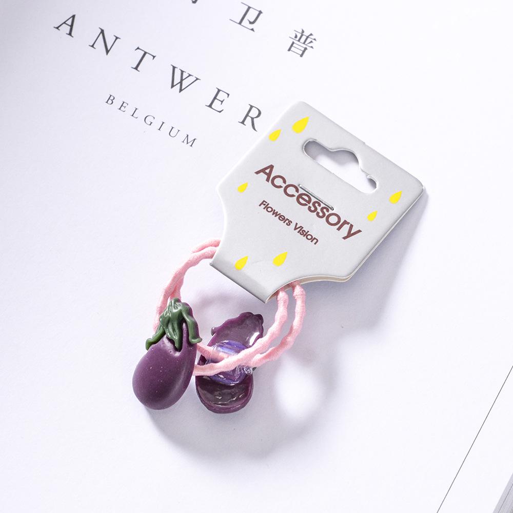 ¡Novedad de ! 2 bandas elásticas para el pelo de frutas y verduras, accesorios para el pelo de la serie para niñas y niños, tocados: E eggplant