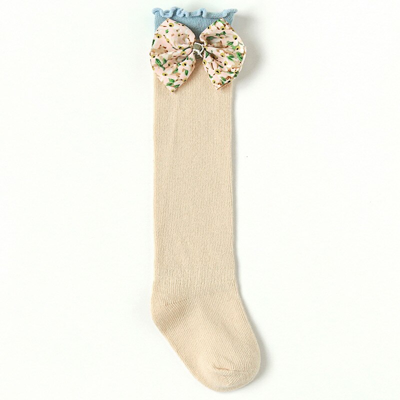 Baby-mädchen-socken, herbst, kleinkind, schleife, kniehoch, lang, weich, niedlich, freundlicher, weihnachtssocke, baumwollrüsche, neugeborenensocke für 0-3- jährige: Beige / M  (1-3t)