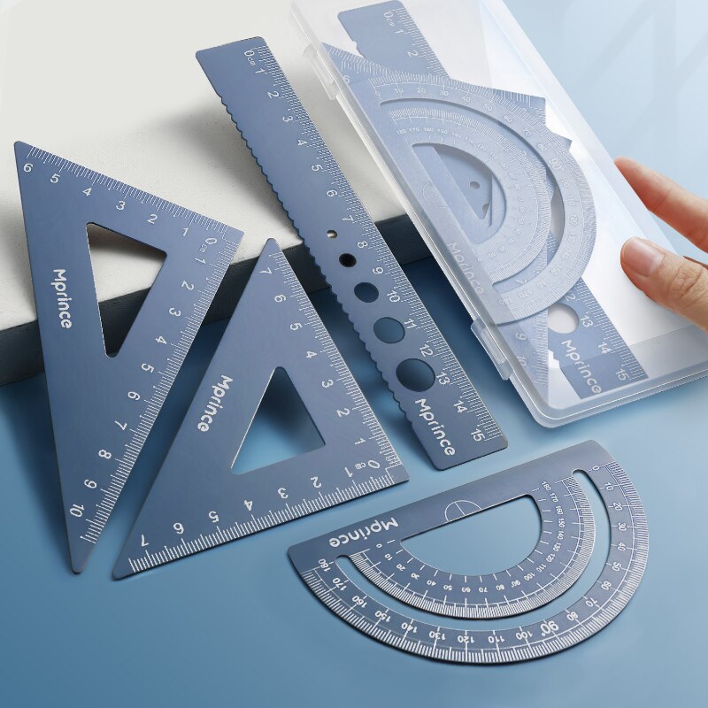 4 Pcs/Set Ruler Set for Students Multifunctional Examination Children Metal Ruler Set Percision Measuring Tools: Blue