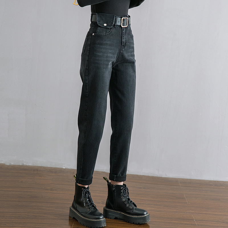 Harem jeans med hög midja dam vintage rak pojkvän mamma jeans mujer retro jeansbyxor blå svarta jeans casual