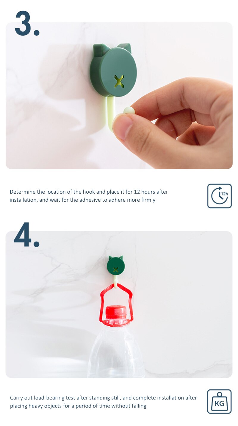 10 packs free punch small hooks strong key wall sticky hooks cute cartoon hooks