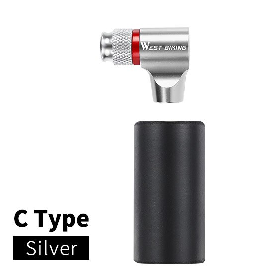 WEST BIKIING CO2 Pump Bike Mini Hand Pump MTB Road Bicycle Air Inflator Schrader Presta Valve Adapter Ball Cycling Accessories: C Classic Silver