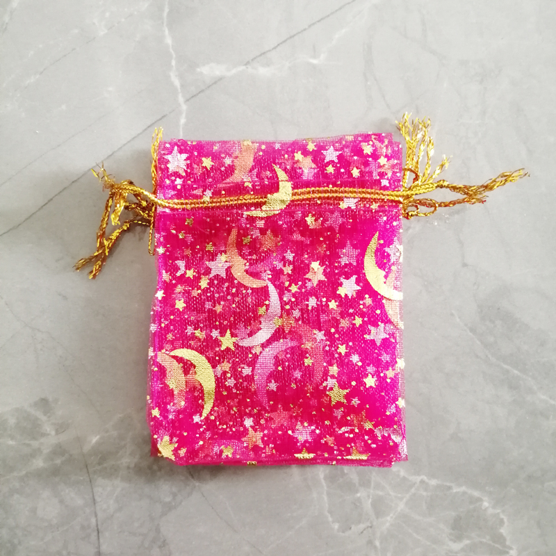 500 sztuk Star Moon Organza torby na prezenty woreczek na etui na biżuterię Mini saszetka sznurek do przechowywania opakowanie biżuterii na torebki torby ekspozycyjne: 13x18cm / Rose red