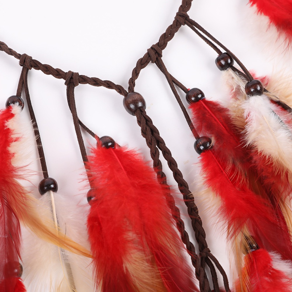 Tassel Feather Headband Adjustable Beaded Boho Style Headdress Ethnic Costume Rainbow Indian Headband Carnival