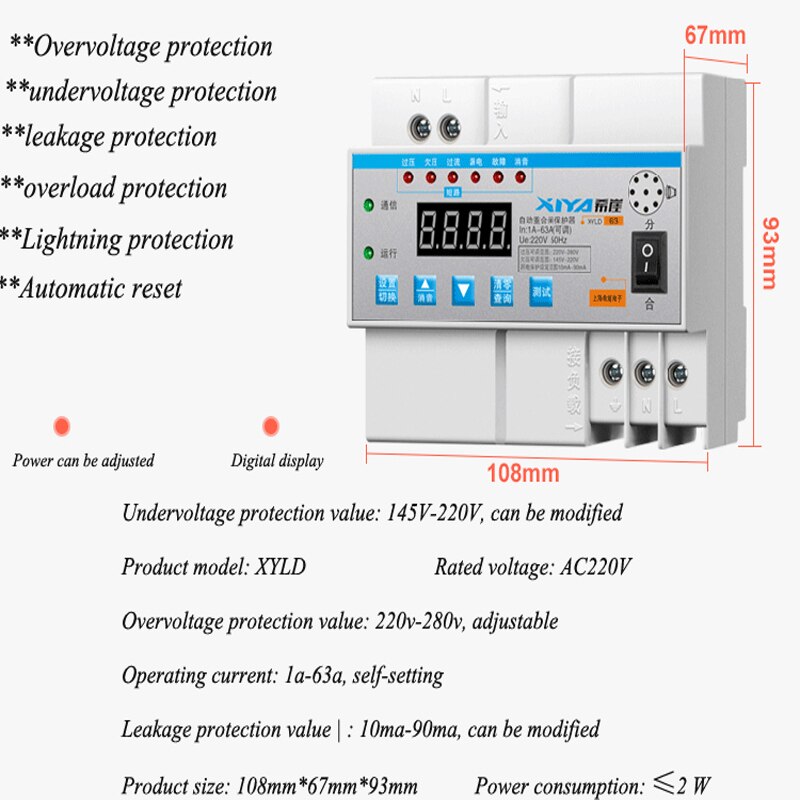 Automatic Reclosing Leakage Protector Automatic Reclosing Limit Current Lightning Protection Switch Photovoltaic Breaker XYLD63